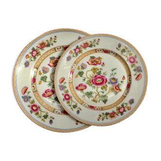 Duo assiettes plat en porcelaine de Limoges Anémones dimension : H-3 cm - diamètre -25,5cm-