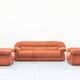 Vintage living room, club style, composed of a 3-seater sofa and 2 armchairs, 1970s