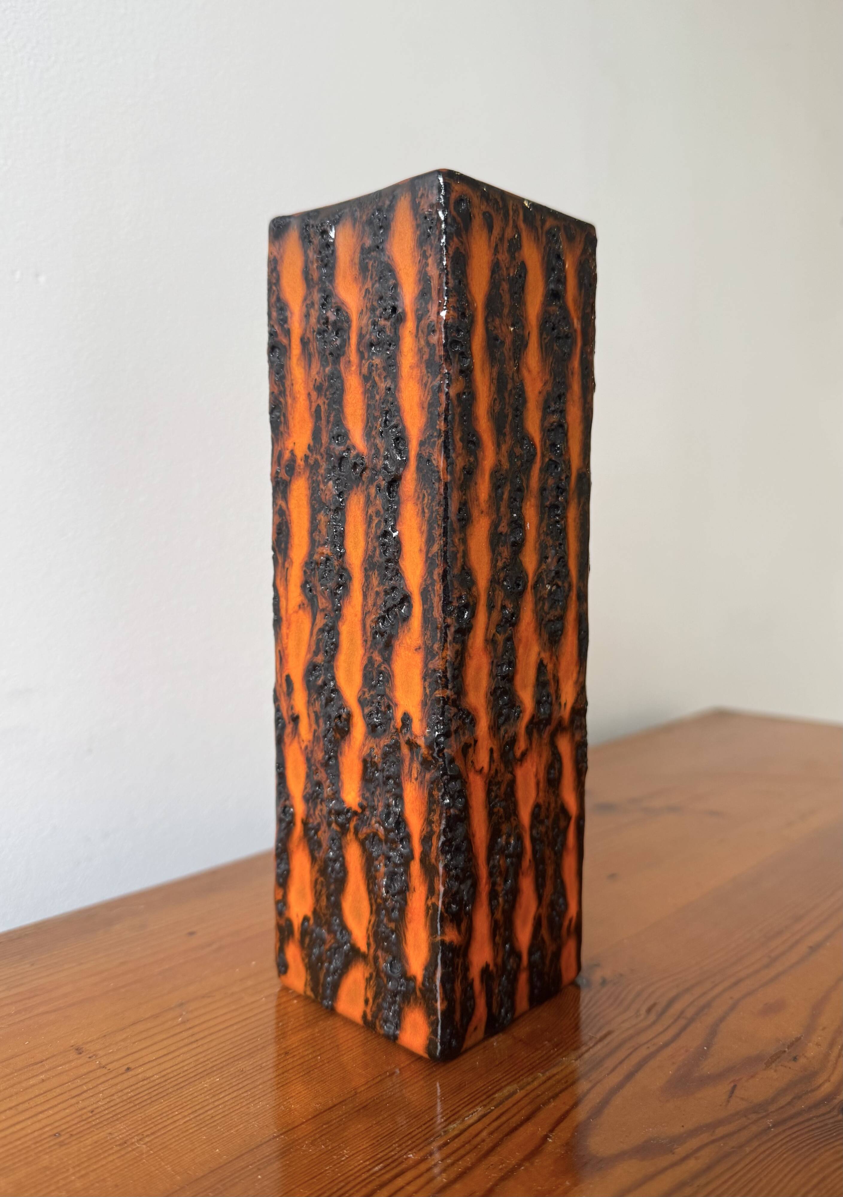 Vintage Orange Square Vase Fat Lava by Scheurich Keramik 423