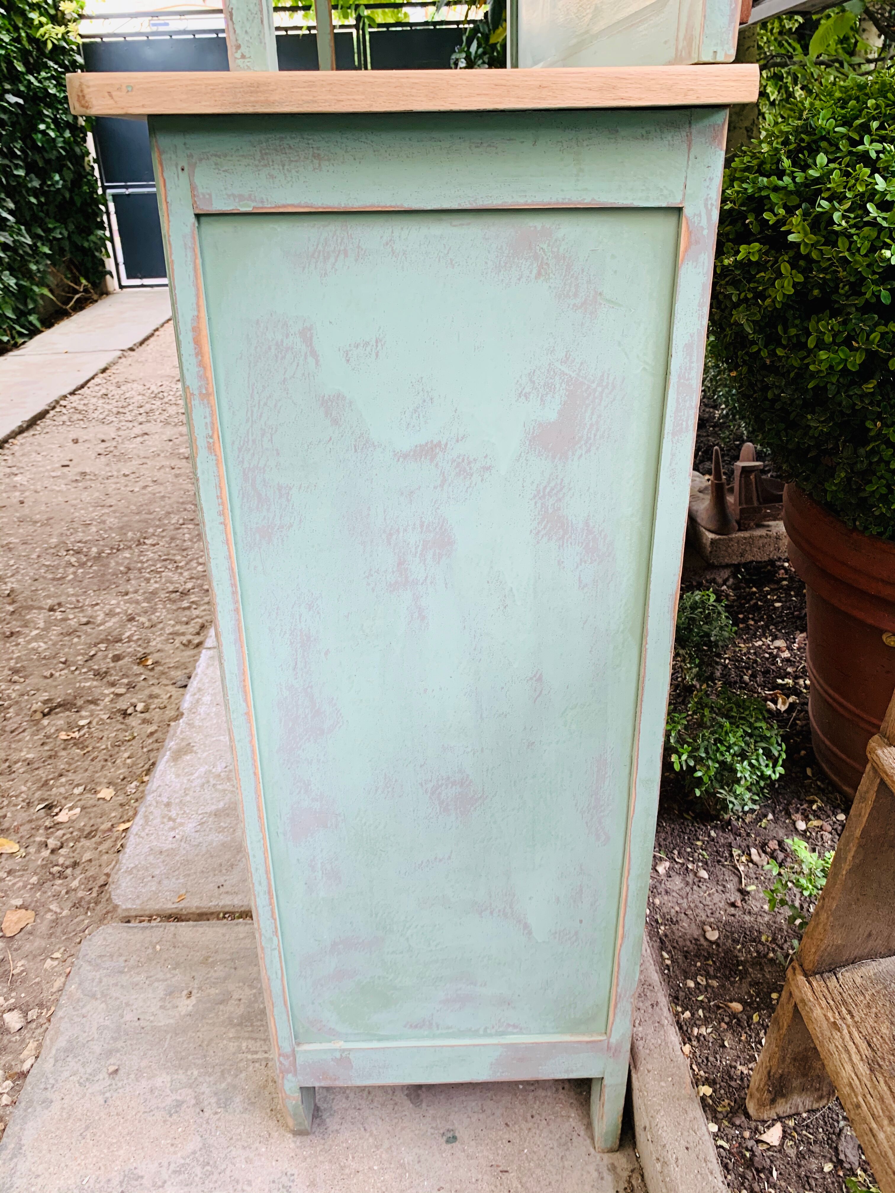 Parisian buffet patine celadon green and bluish grey