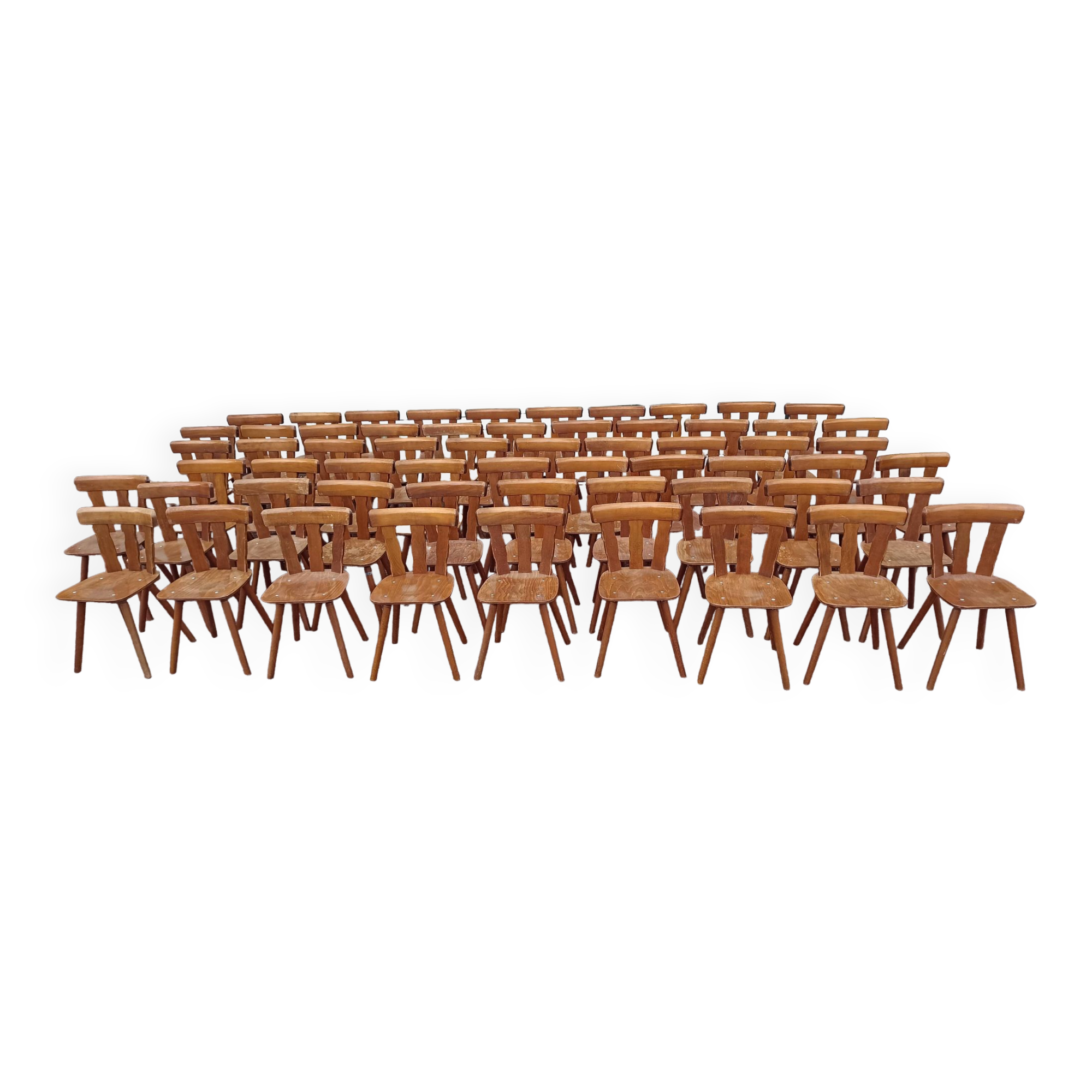 Set of 60 bistro cafe bar restaurant chairs - wood - vintage