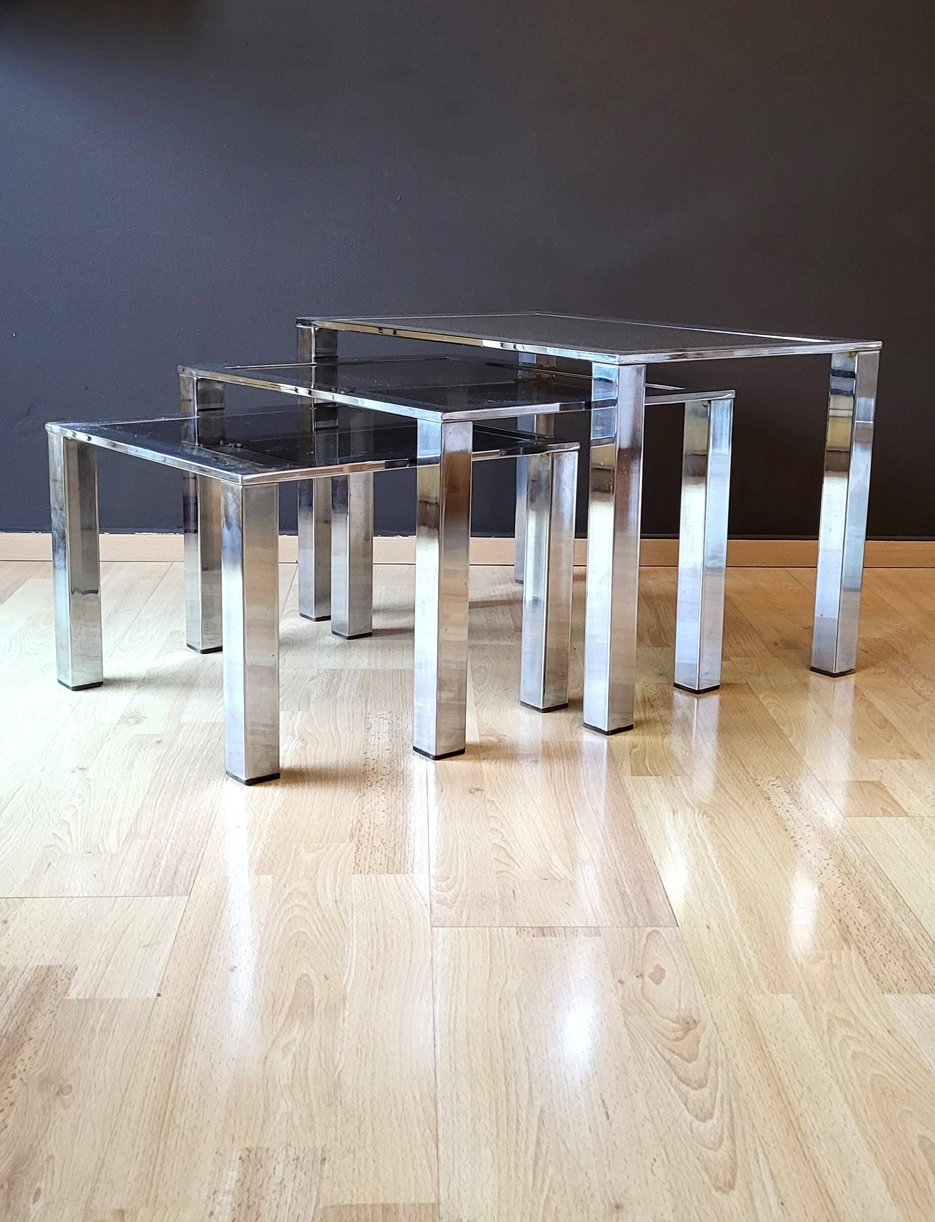 3 Chrome Coffee Tables Design 70s' Italy