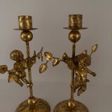2 golden candlesticks "cherubs"