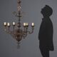Antique bronze metal chandelier with 6 lights, Netherlands, 20th century.