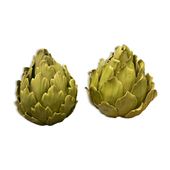 Pair of glazed ceramic artichokes