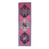1970s Vintage Turkish Oushak Diamond Wool Runner 98x334