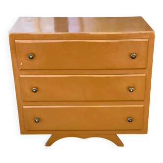 Art deco chest of drawers with moustache foot, 1950s, with 3 drawers