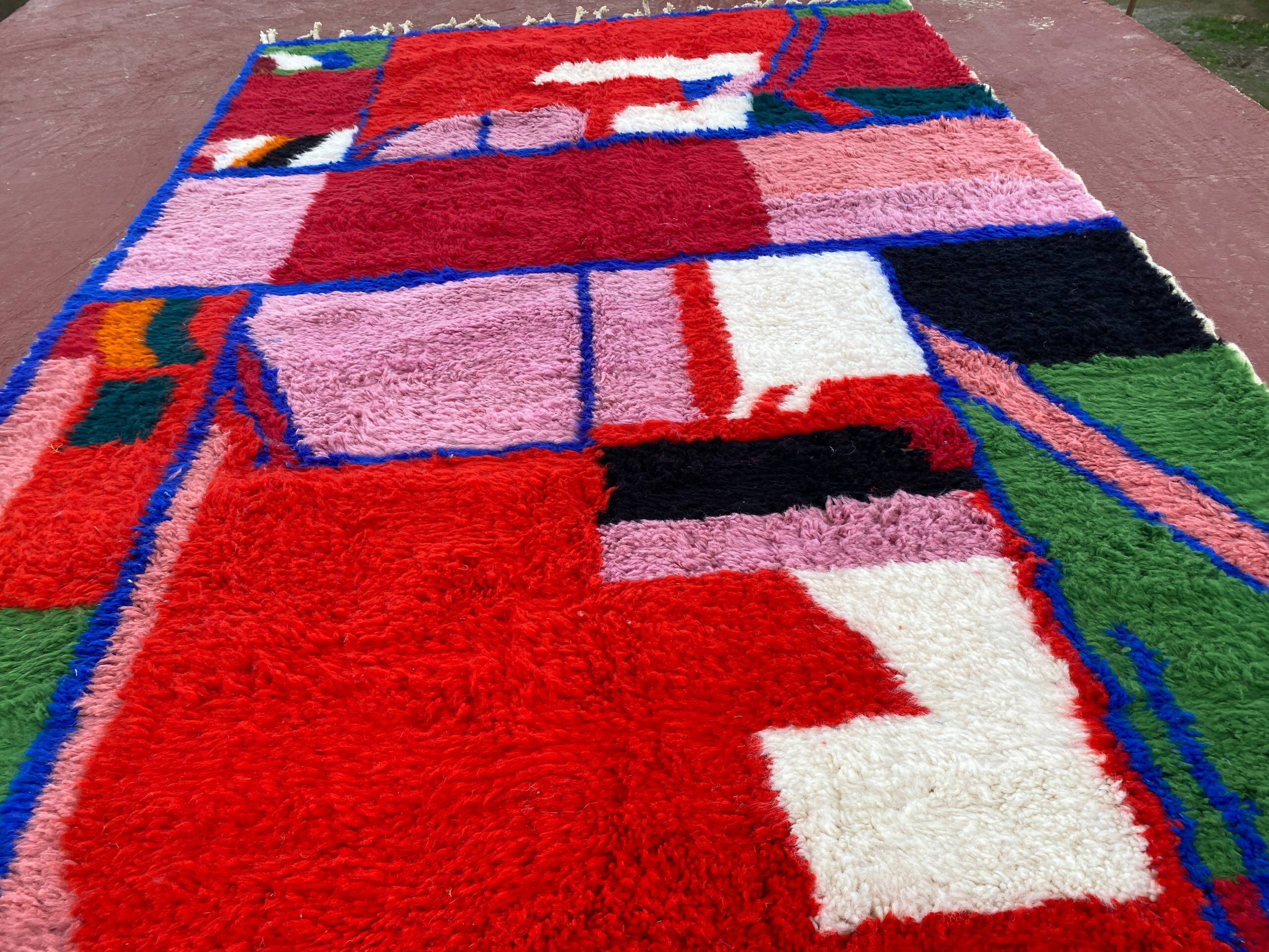 Contemporary Beni Ouarain Rug 300x200 cm – Multicoloured Abstract Patterns