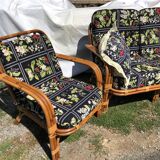 Set in vintage rattan sofa 3-seater seating and 2 seats
