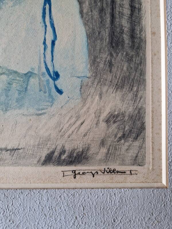 Georges Villa (1883-1965) - Colour lithograph - Gallant scene 1930