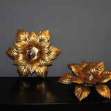 Pair of wall lamps or ceiling lamps in gold metal around 1980