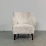 Danish lounge chair with new curly fur upholstery
