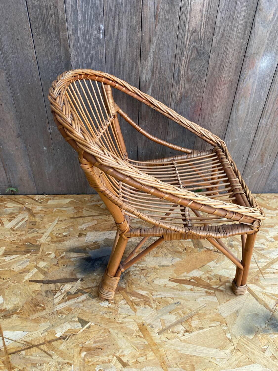 Children's Armchair Shell Antique Rattan 60s Vintage #C574