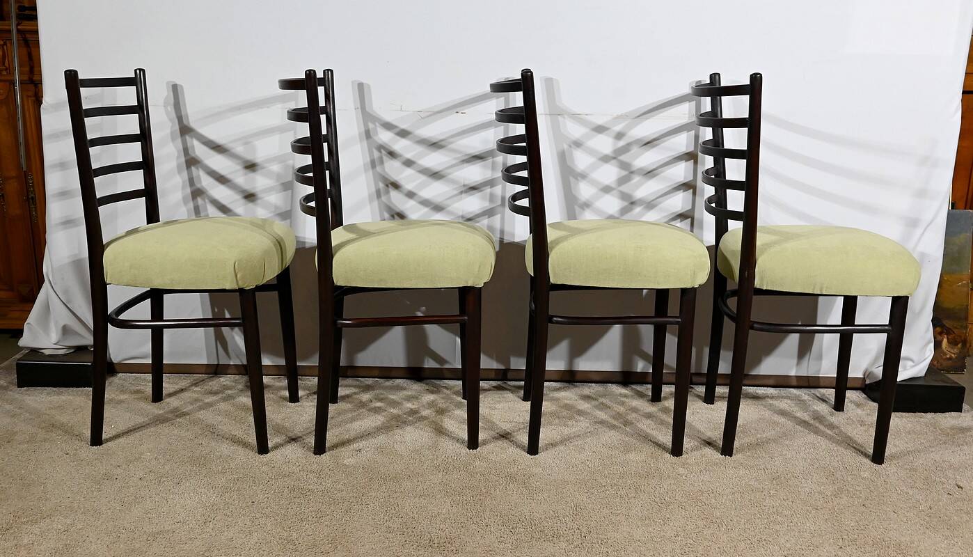Suite of 4 Scandinavian Chairs in Stained Wood – 1960