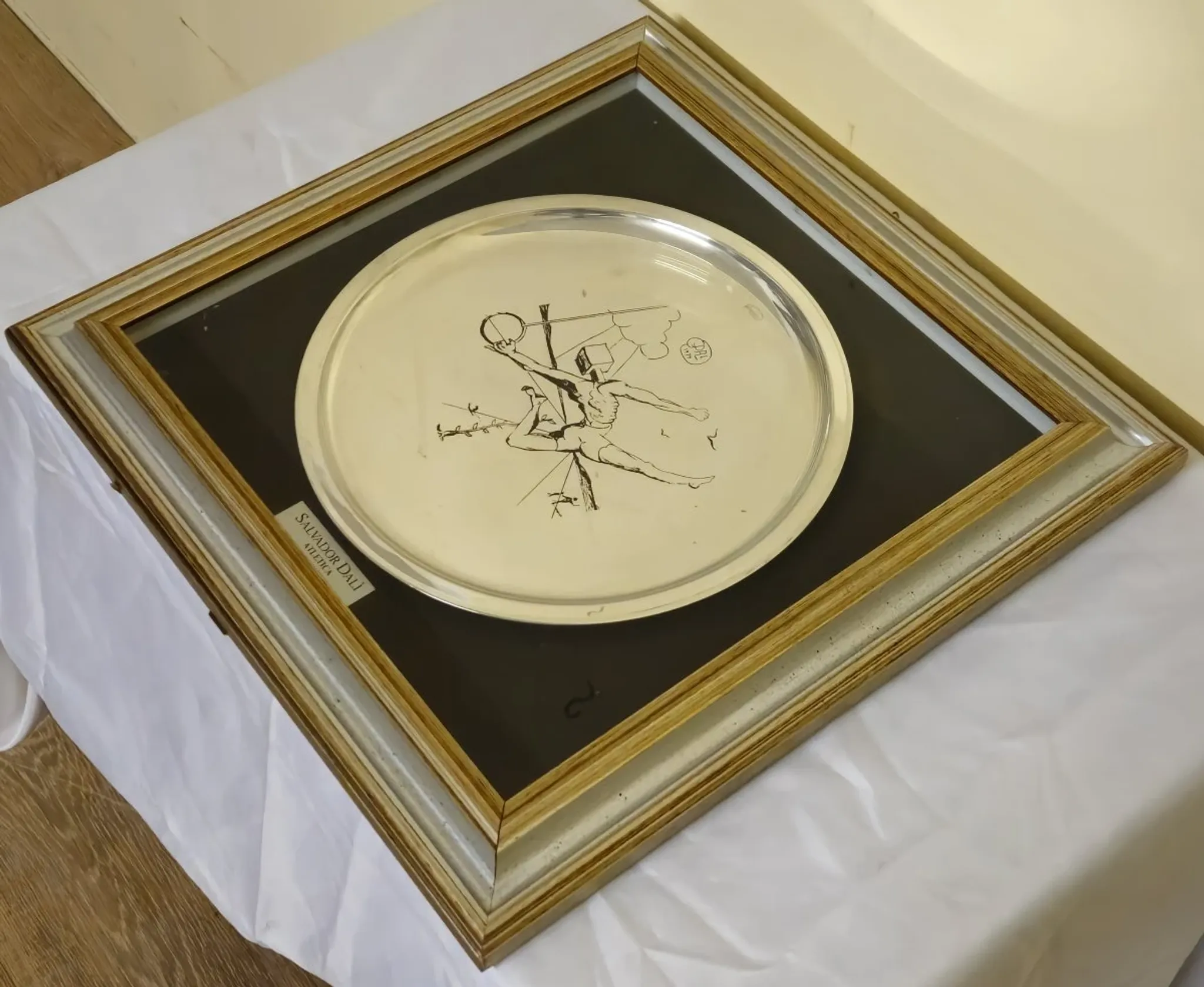 Framed screen-printed plate with certificate