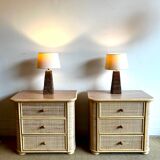 Set of 2 rattan nightstand bedside table vintage