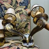 Jules Leleu Pair Of Bronze Sconces With Stamped Double Patina