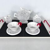 Ceramic tea set by Mas in the Memphis Milano style, 1980s, Set of 7