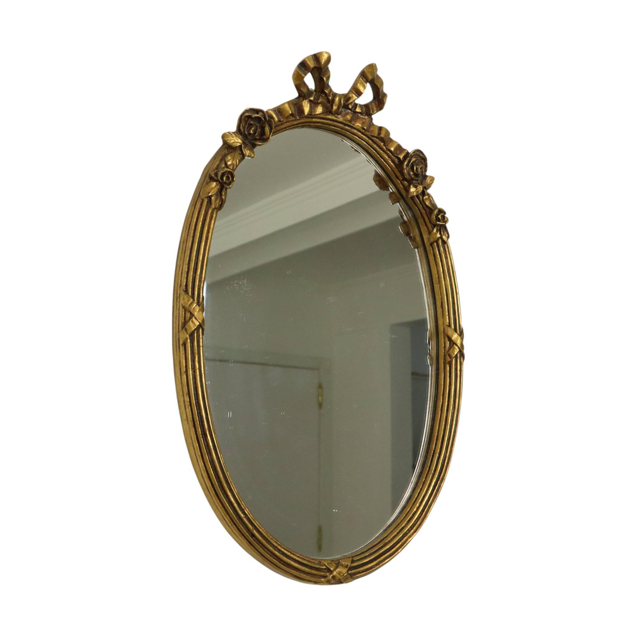 French Oval Mirror with Bow Roses Louis XVI Gold 45cm