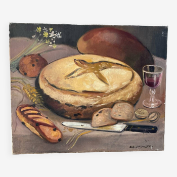 Still life with bread, signed