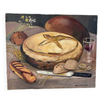 Still life with bread, signed