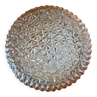 Grand plafonnier ou applique vintage en verre moulé teinté avec décor de fleurs