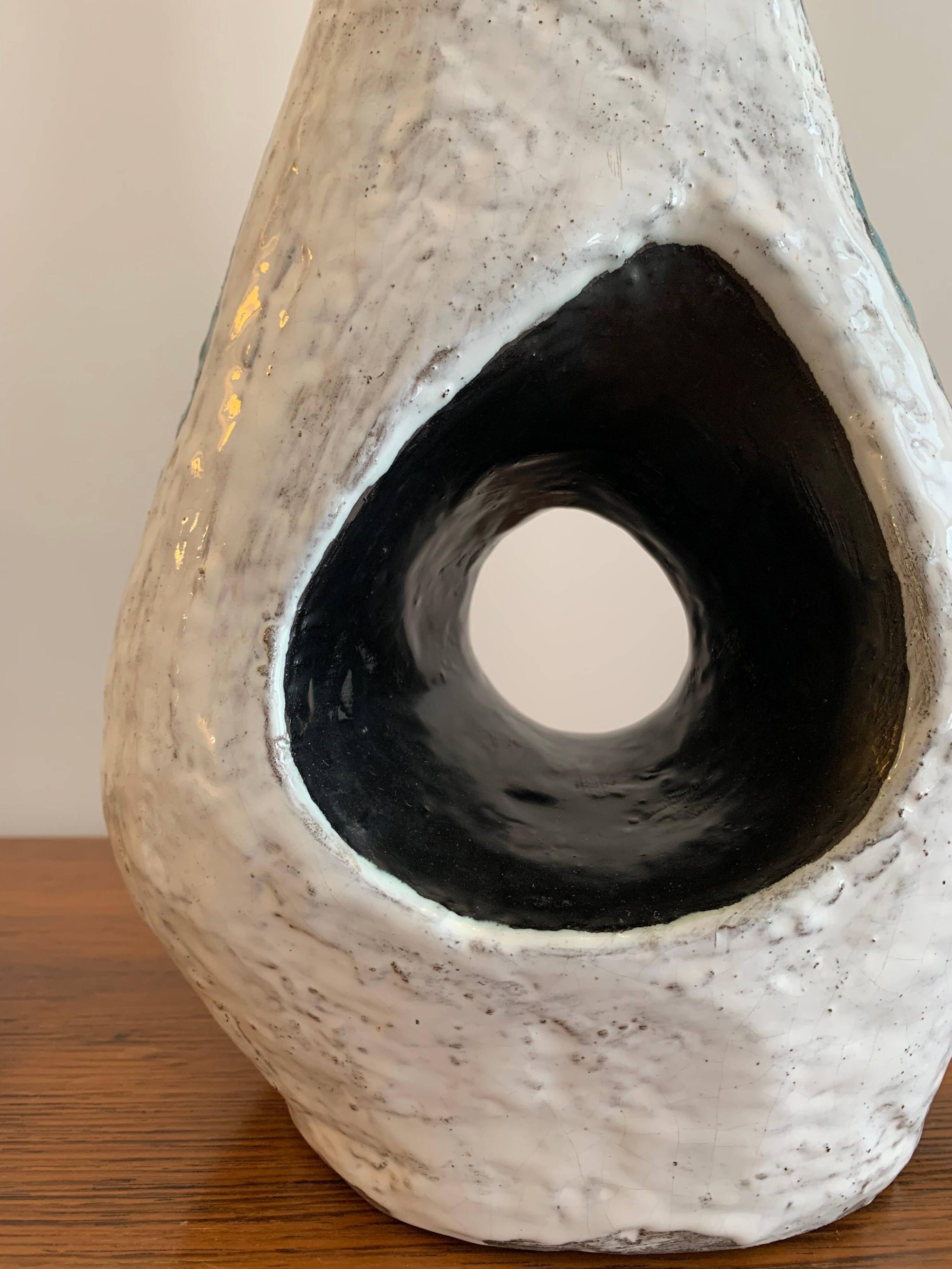 Asymmetrical ceramic lamp Vallauris France 1950, signed, unique
