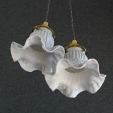 A set of two old pendant lights painted in gray and white, delivered with cable and nf socket