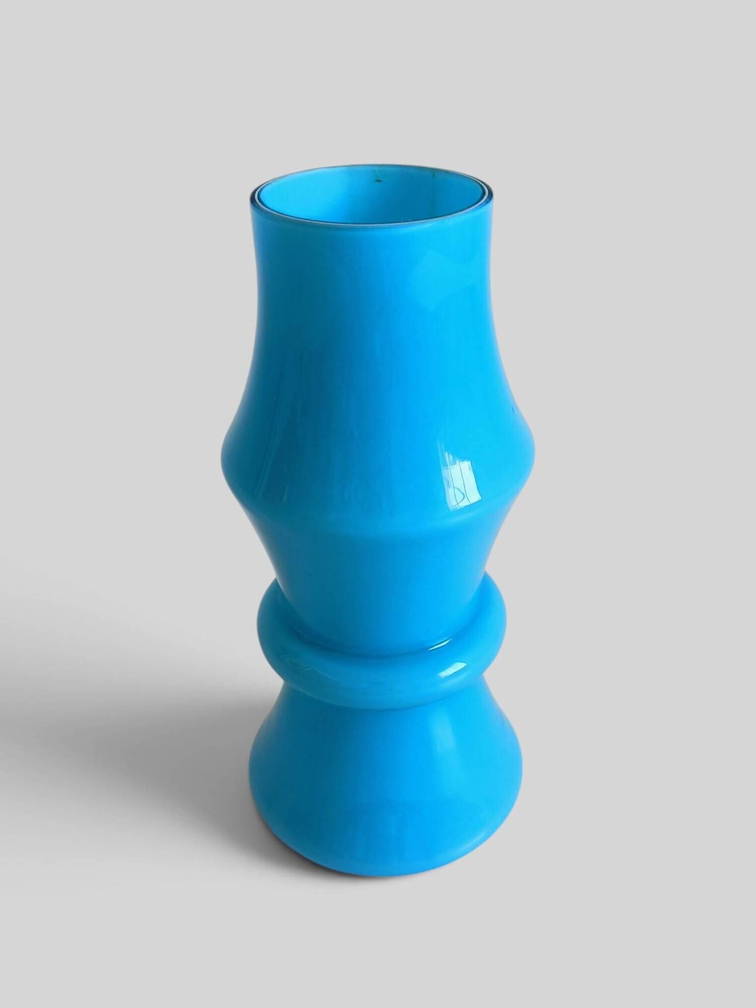 Vintage Italian opaline glass vase from Empoli, turquoise blue, 1960s.