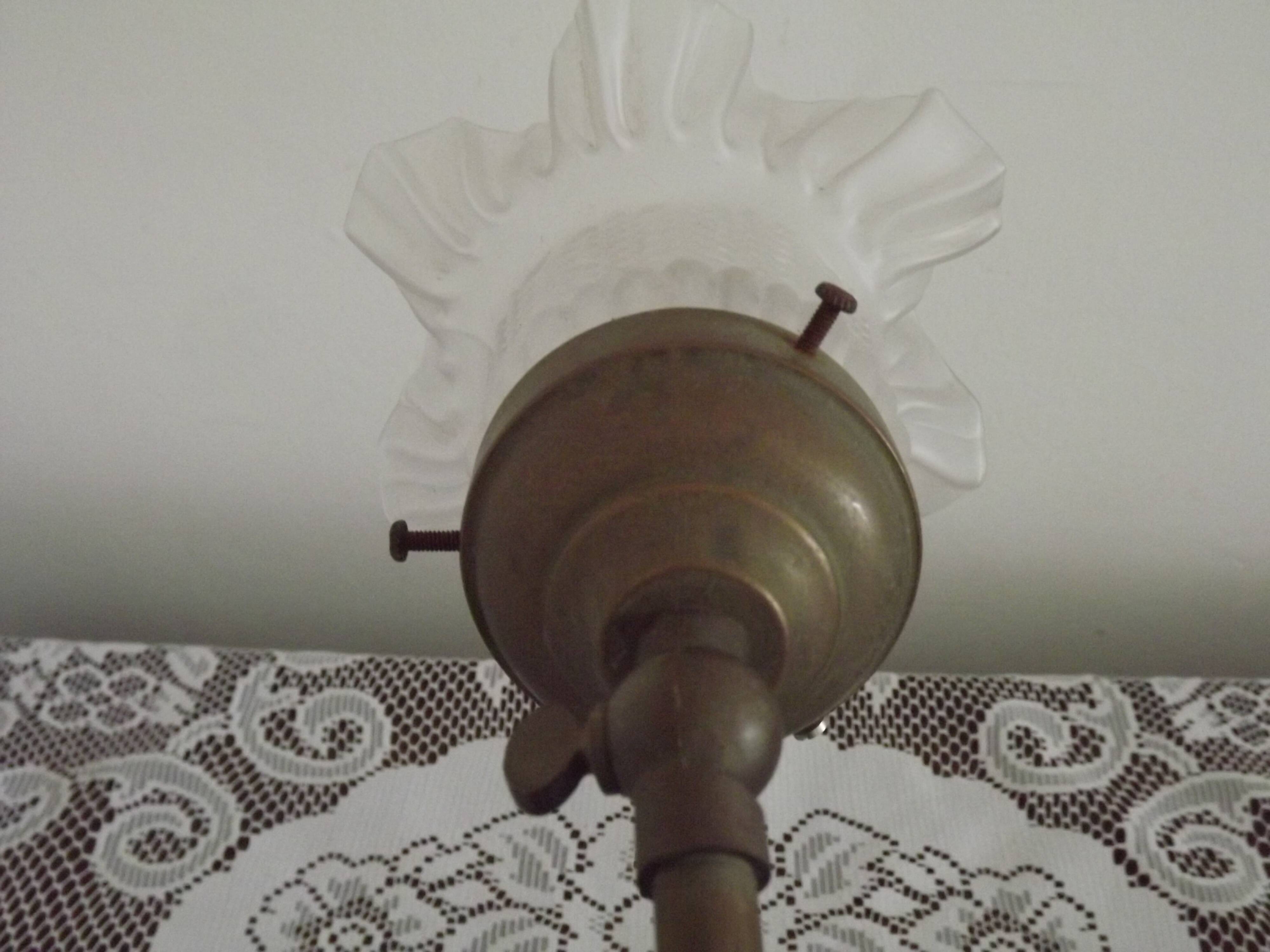 Vintage French Brass Anglepoise Table Lamp with Opaque Patterned Glass Shade 5087