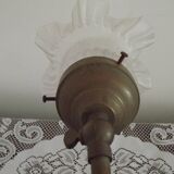 Vintage French Brass Anglepoise Table Lamp With Opaque Patterned Glass Shade 5087