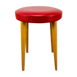 Baumann bistro stool wood and imitation red leather 60s