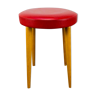 Baumann bistro stool wood and imitation red leather 60s