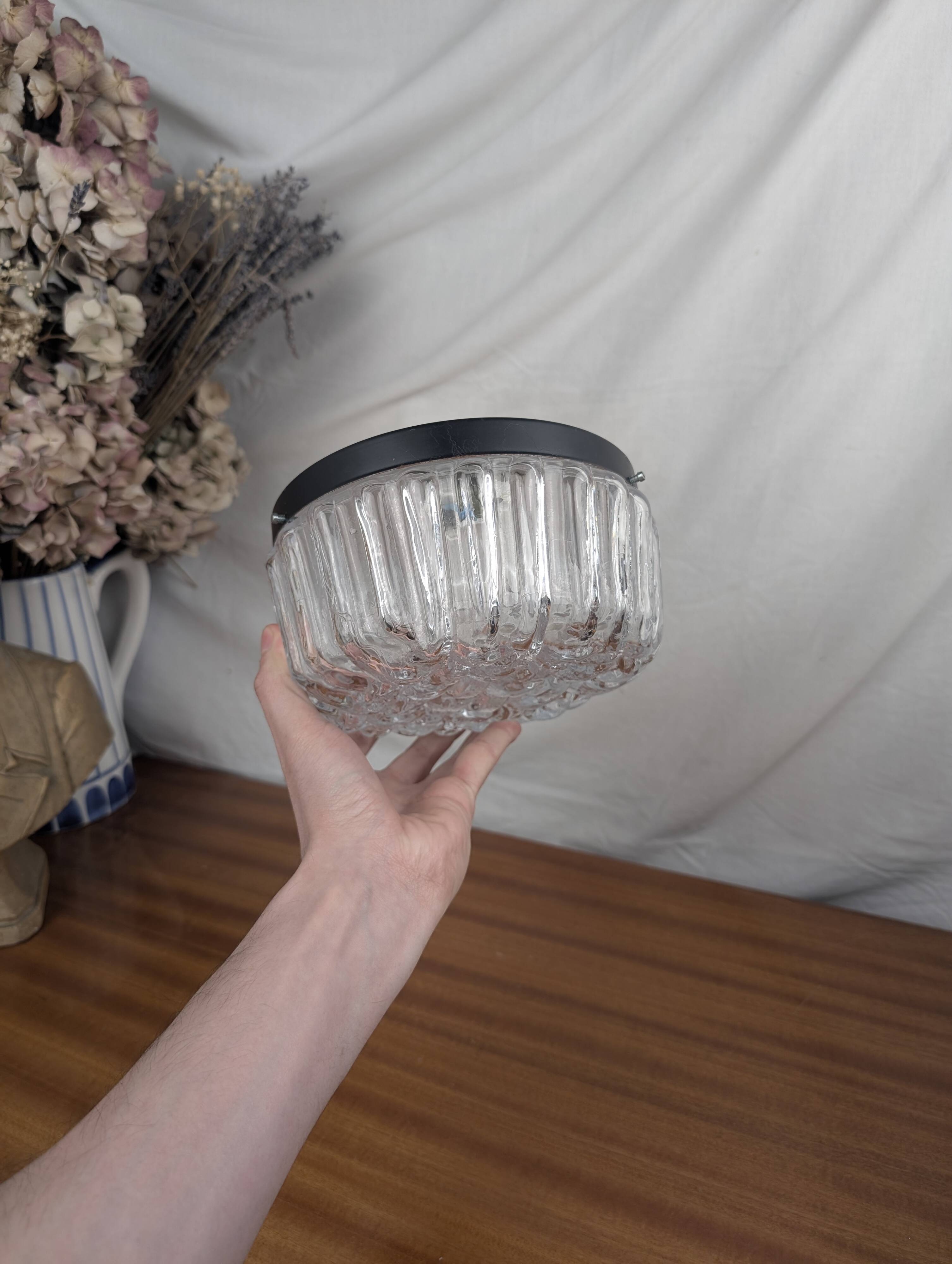 Vintage 60s Woven Glass Modernist Wall or Ceiling Light