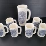 Pitcher and 6 vintage mugs 1950