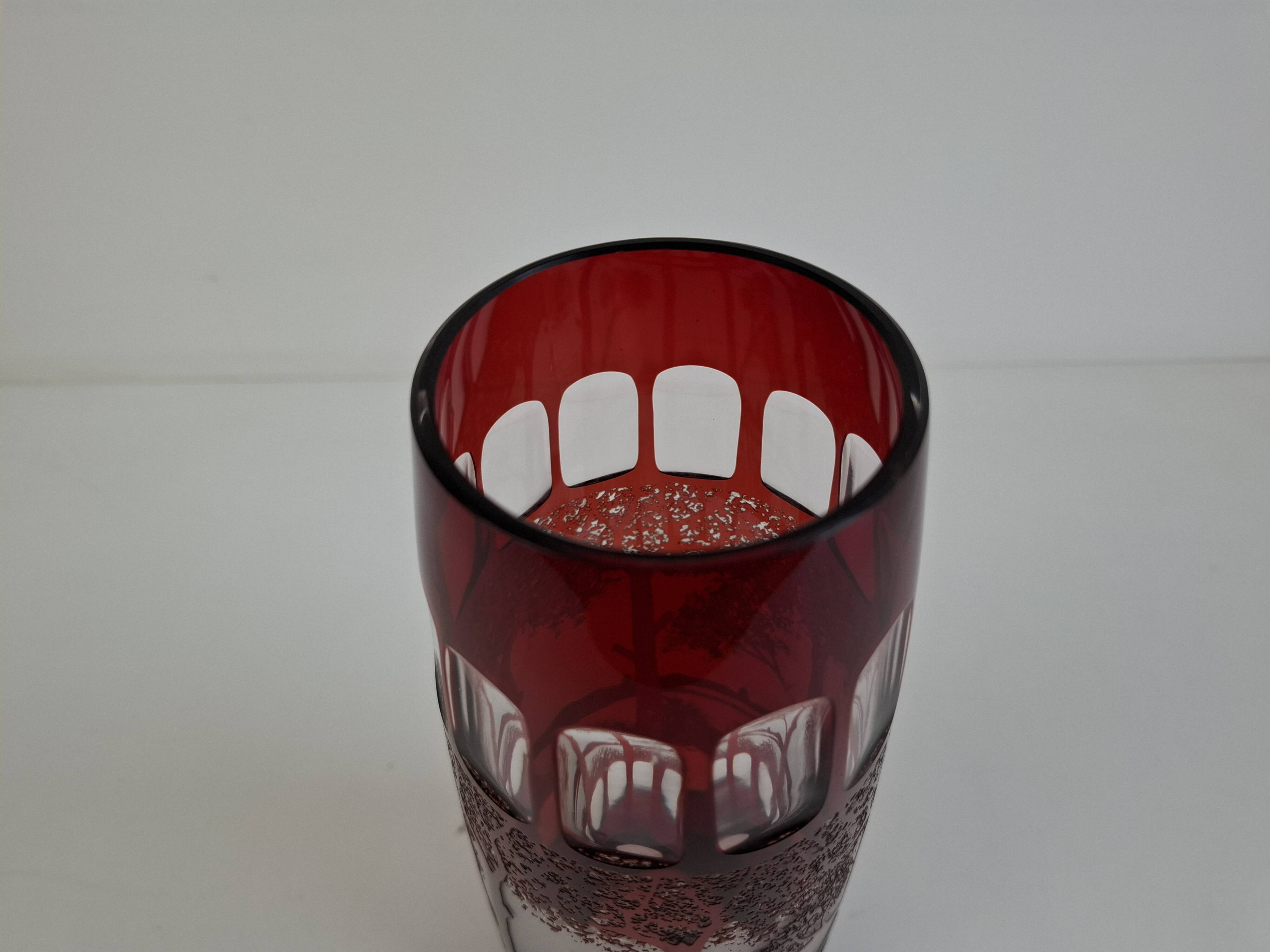 Egermann Art Deco Ruby Cut Overlay Vase, Czechoslovakia, circa 1920