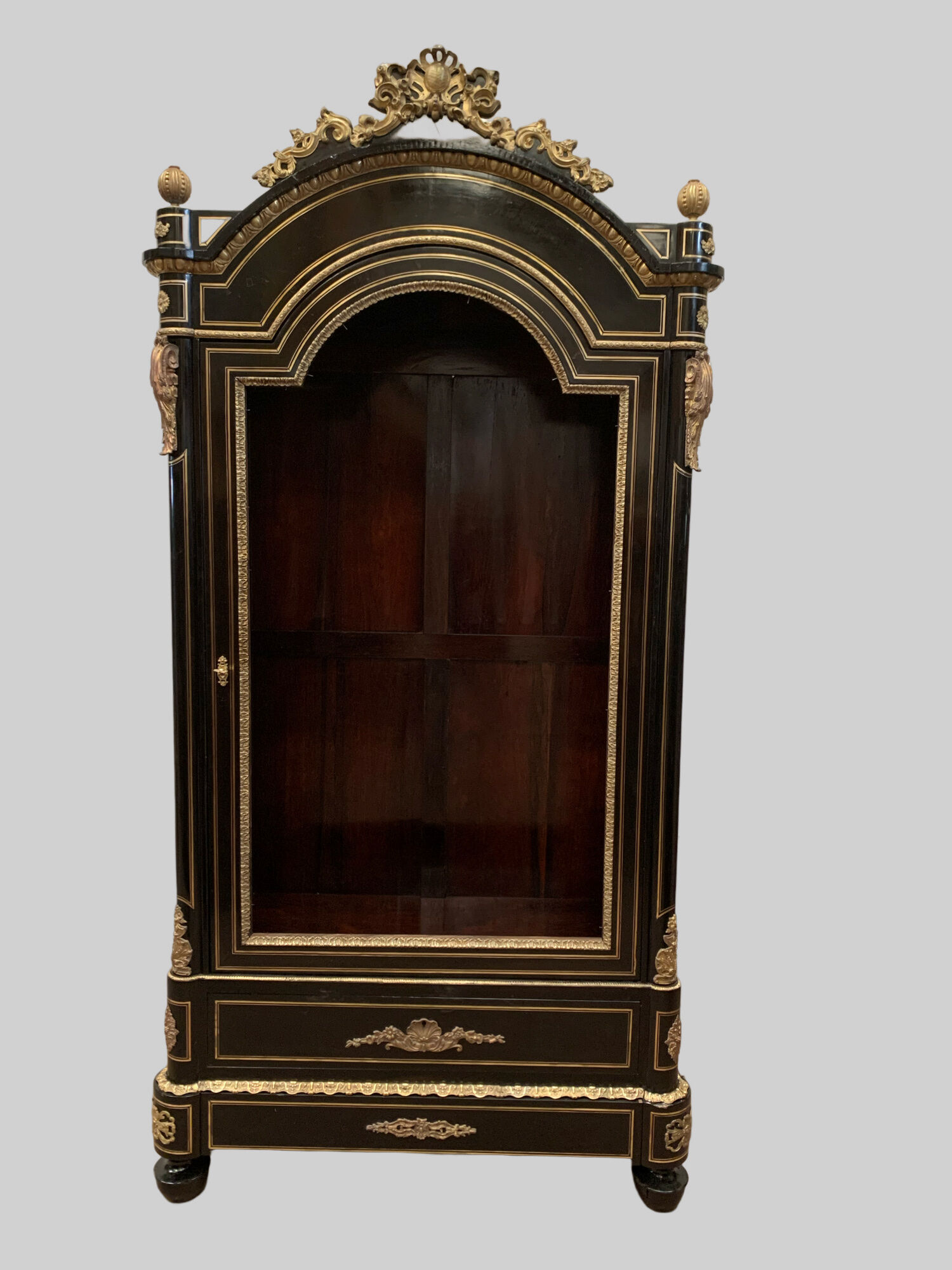 Napoleon III ceremonial showcase in black wood and gilded chiseled bronze XIX century