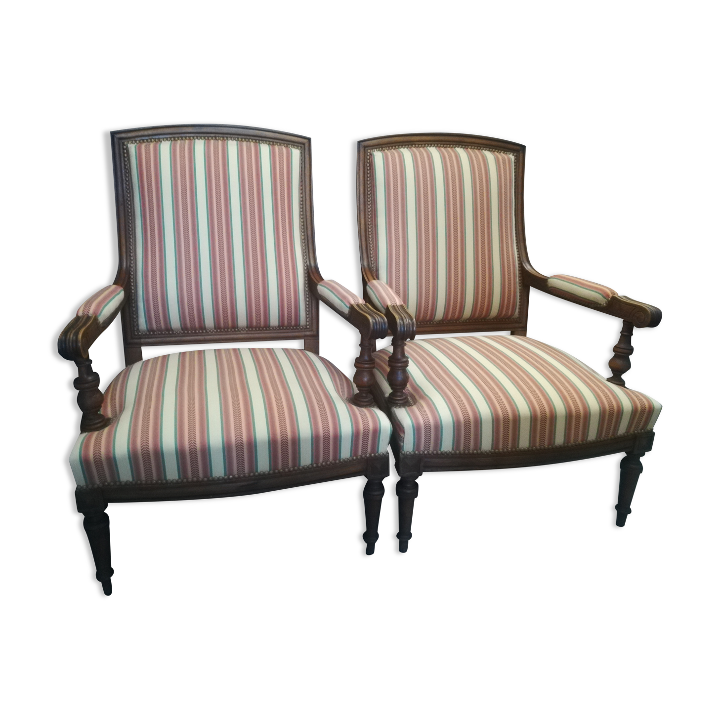 Pair of Louis XVI style walnut armchairs