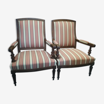 Pair of Louis XVI style walnut armchairs