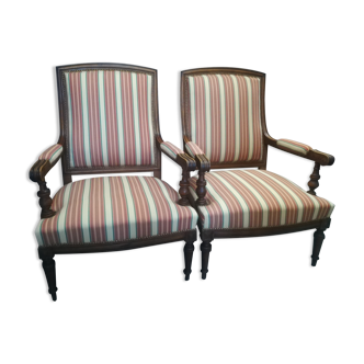 Pair of Louis XVI style walnut armchairs