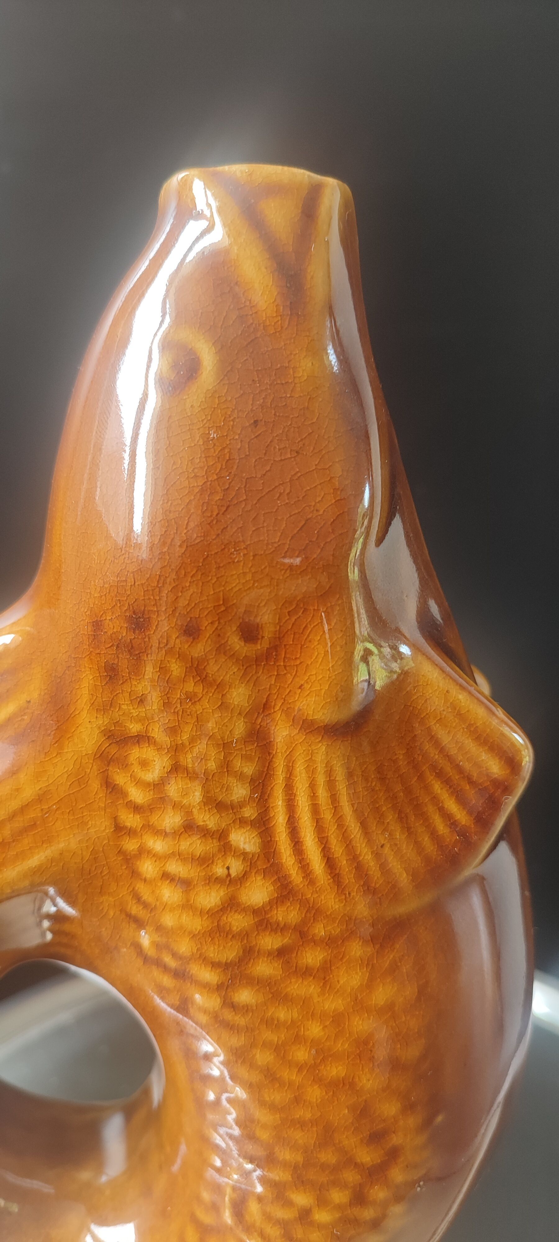 Carafe and glasses "Fish" Amber Ceramic Vintage USSR era