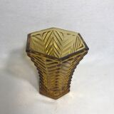 Old ART DECO glass Vase Hexagonal yellow Vintage