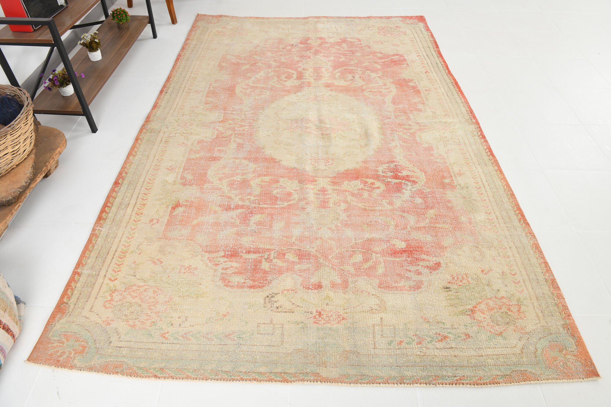 Tapis vintage oriental rouge pêche 6x9, 184x286cm