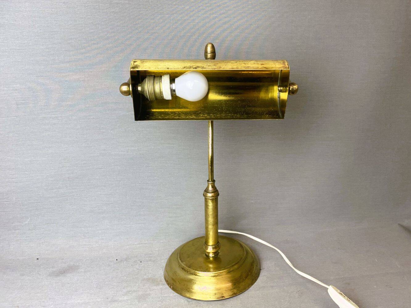 Portuguese brass bankers desk table lamp 1940s