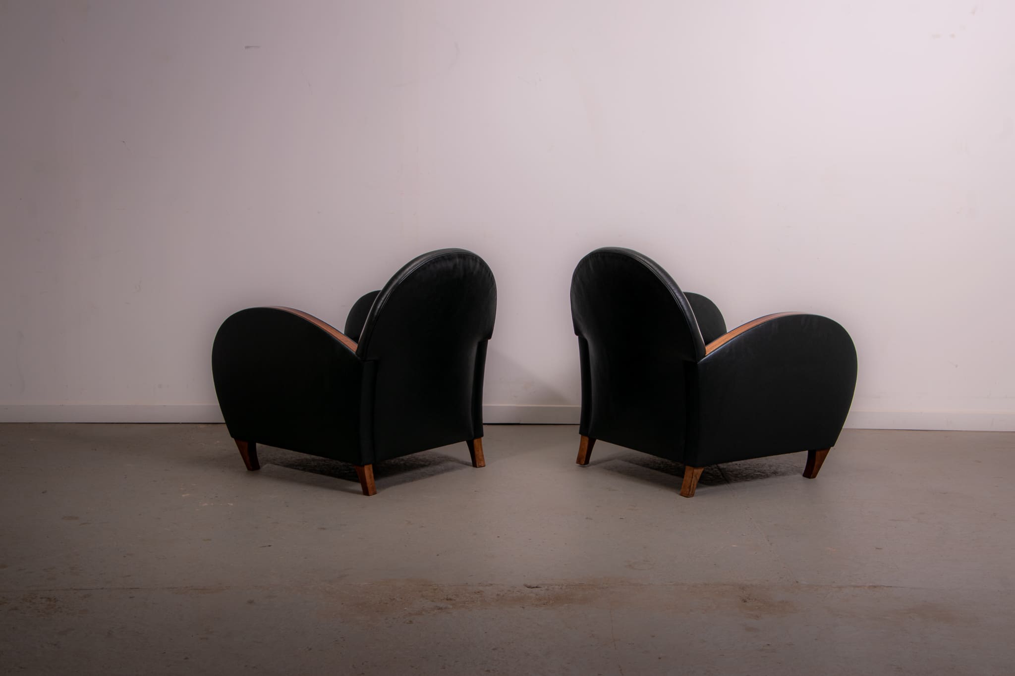 Pair of mid-century leather armchairs circa 1970 made in Belgium