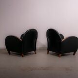 Pair of mid-century leather armchairs circa 1970 made in Belgium
