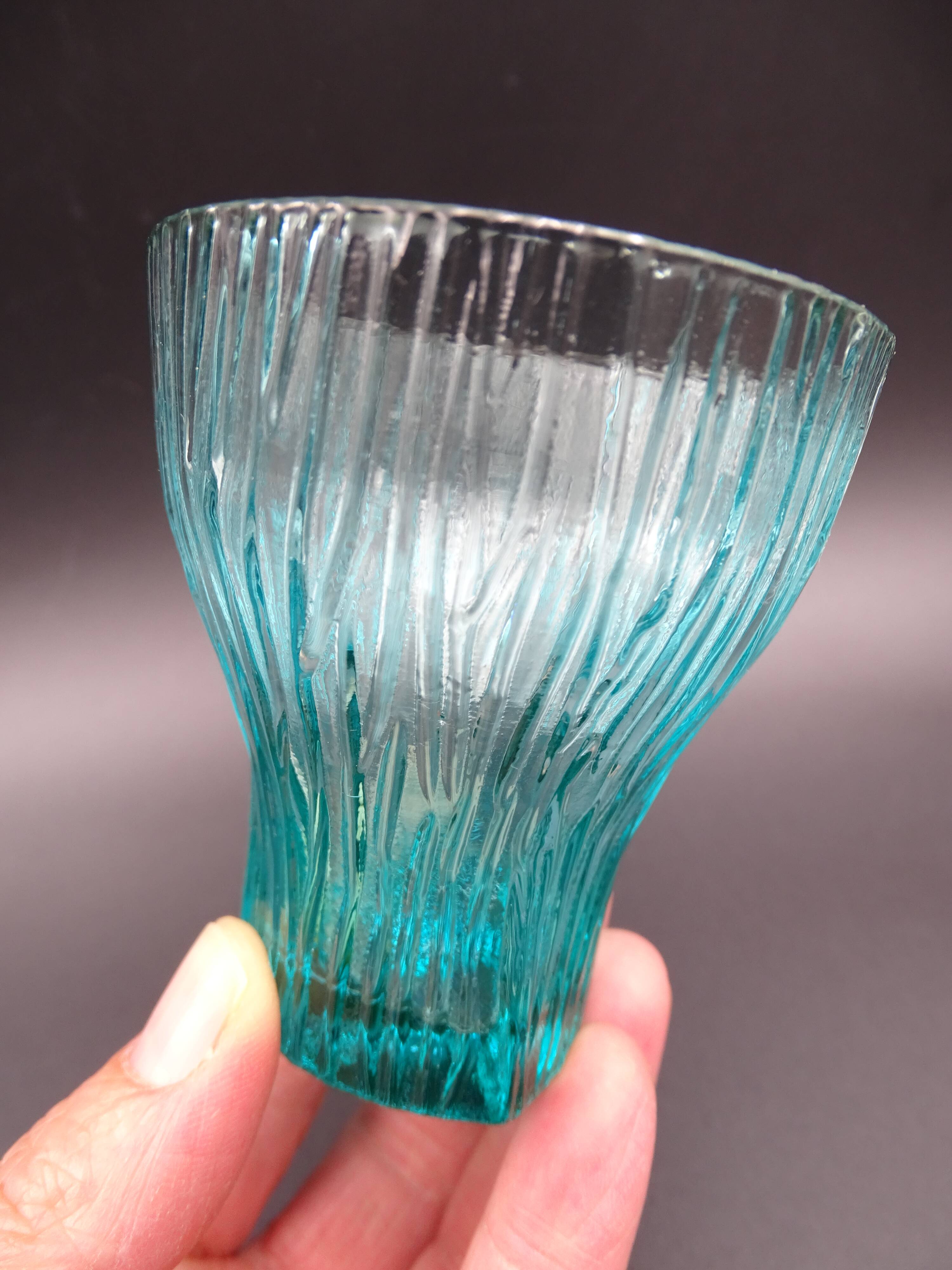 Set of 6 turquoise glass water glasses around 1975