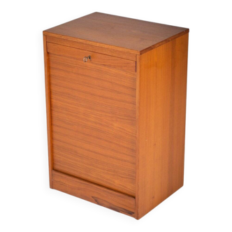 Teak Filing Cabinet with Tambour Doors, Denmark, 1960s