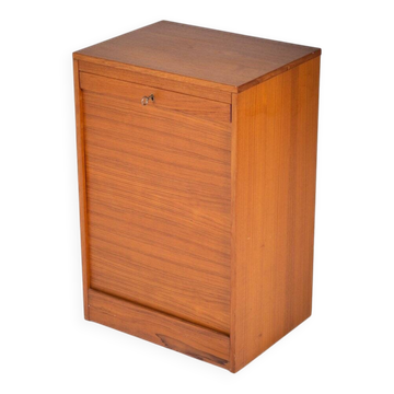 Teak Filing Cabinet with Tambour Doors, Denmark, 1960s