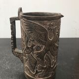 Former ceramic pitcher brown decor birds 70s vintage